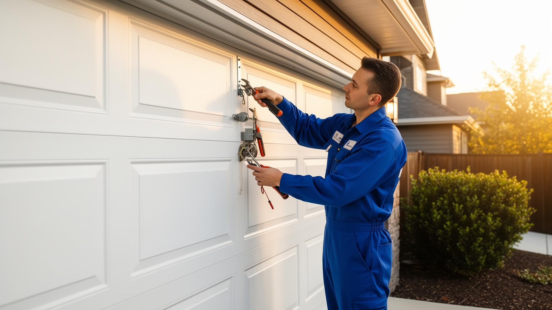 Professional garage door technician at work